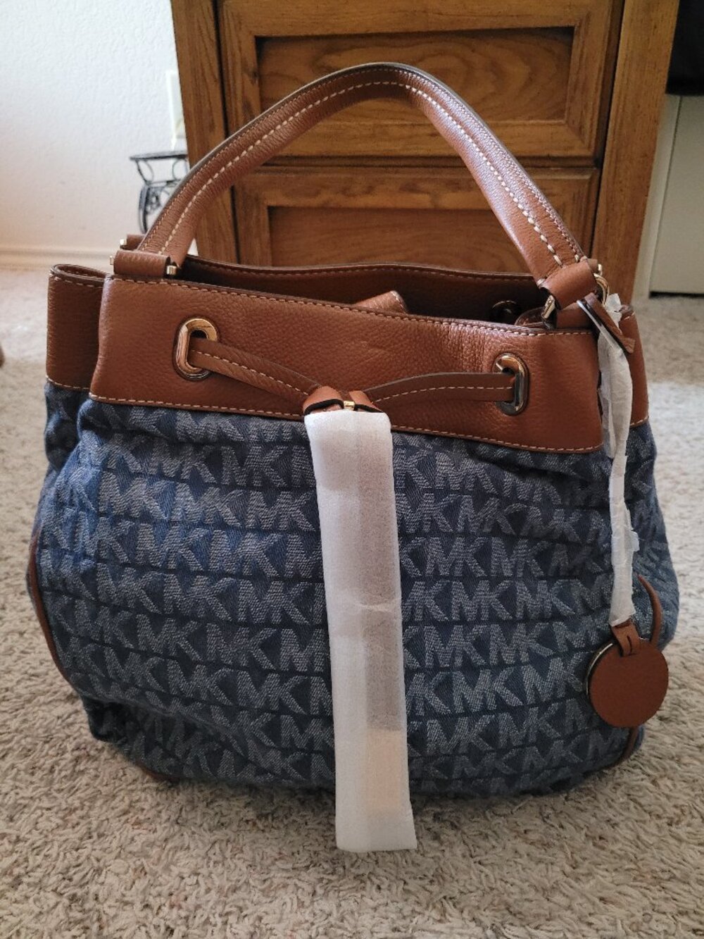 NWT Michael Michael Kors Large Denim Marina Satchel Handbag